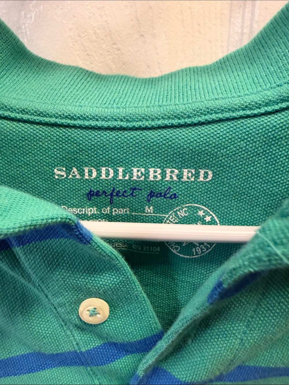 Saddlebred Green Polo with Blue Stripes - Picture 2 of 3